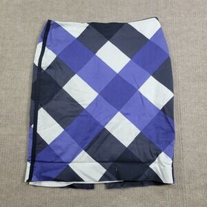 White House Black Market Skirt‎ Womens 4 Blue Check Knee Length Slit Office Wear